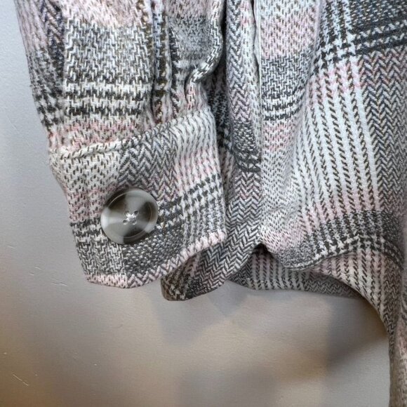 Steve Madden Womens High Noon Plaid Button-Up Shacket Jacket Large Pink Brown - Picture 7 of 7